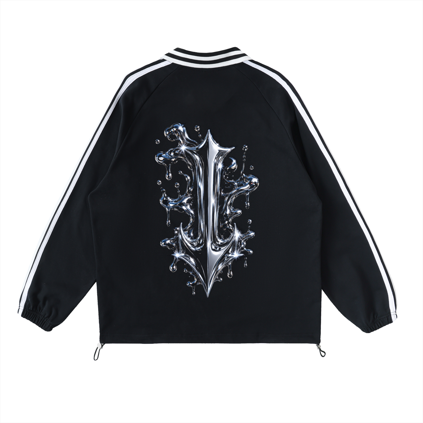 Contrast Striped Lapel Collar Sweatshirt