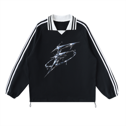 Contrast Striped Lapel Collar Sweatshirt
