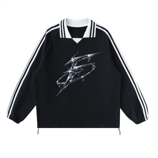 Contrast Striped Lapel Collar Sweatshirt
