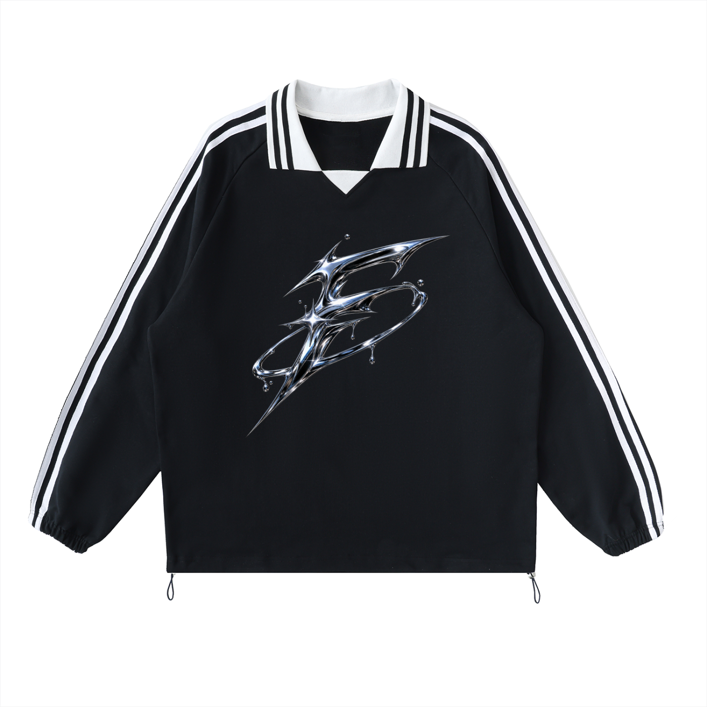 Contrast Striped Lapel Collar Sweatshirt
