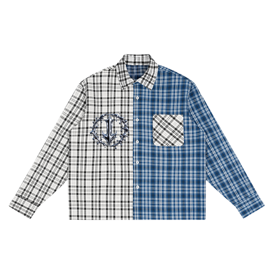 Unisex Oversized Plaid Color Block Shirt